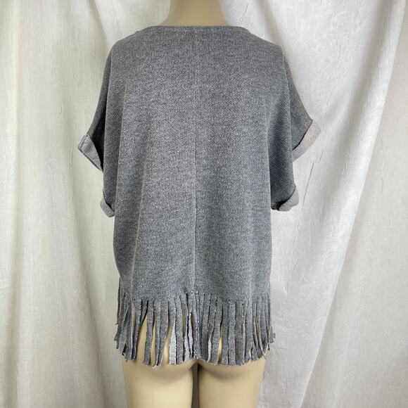 Forever 21 Grey Black Studded Short Sleeve Fringe Top Southwestern Oversized SM - Picture 9 of 16